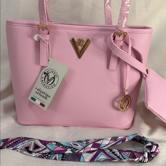 Valentino Orlandi Italian Pink Women's Handbag With Wristlet - Picture 3 of 15